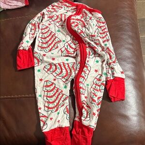 Festive Tree Print Kids Footie Pajamas